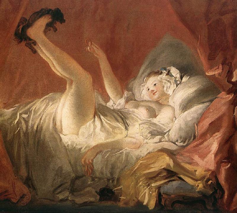 Jean Honore Fragonard Young Woman Playing with a Dog